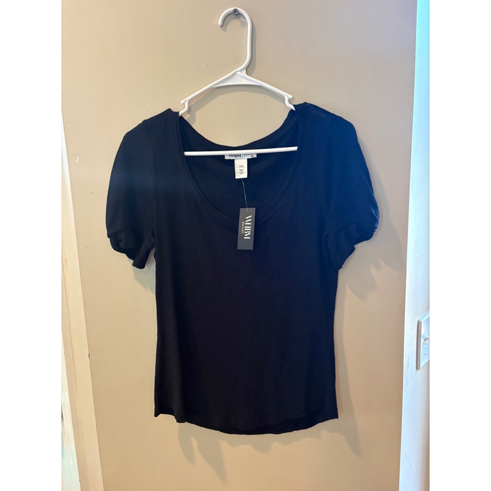 WHBM Outlet Black Twist Sleeve Scoop Neck Slub Knit Top XXS 570388220